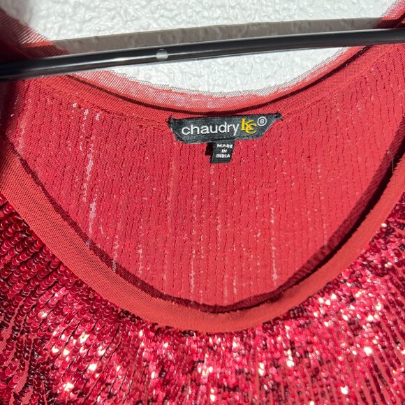 Chaudry KC Red Sequin Sleeveless Top | Beaded Party Blouse | Size Small - Picture 3 of 3